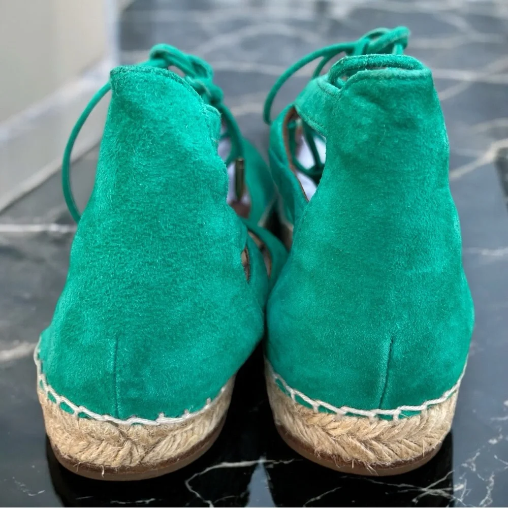 Aquazzura Firenze Green Suede Leather Belgravia Espadrilles Flat Sandals